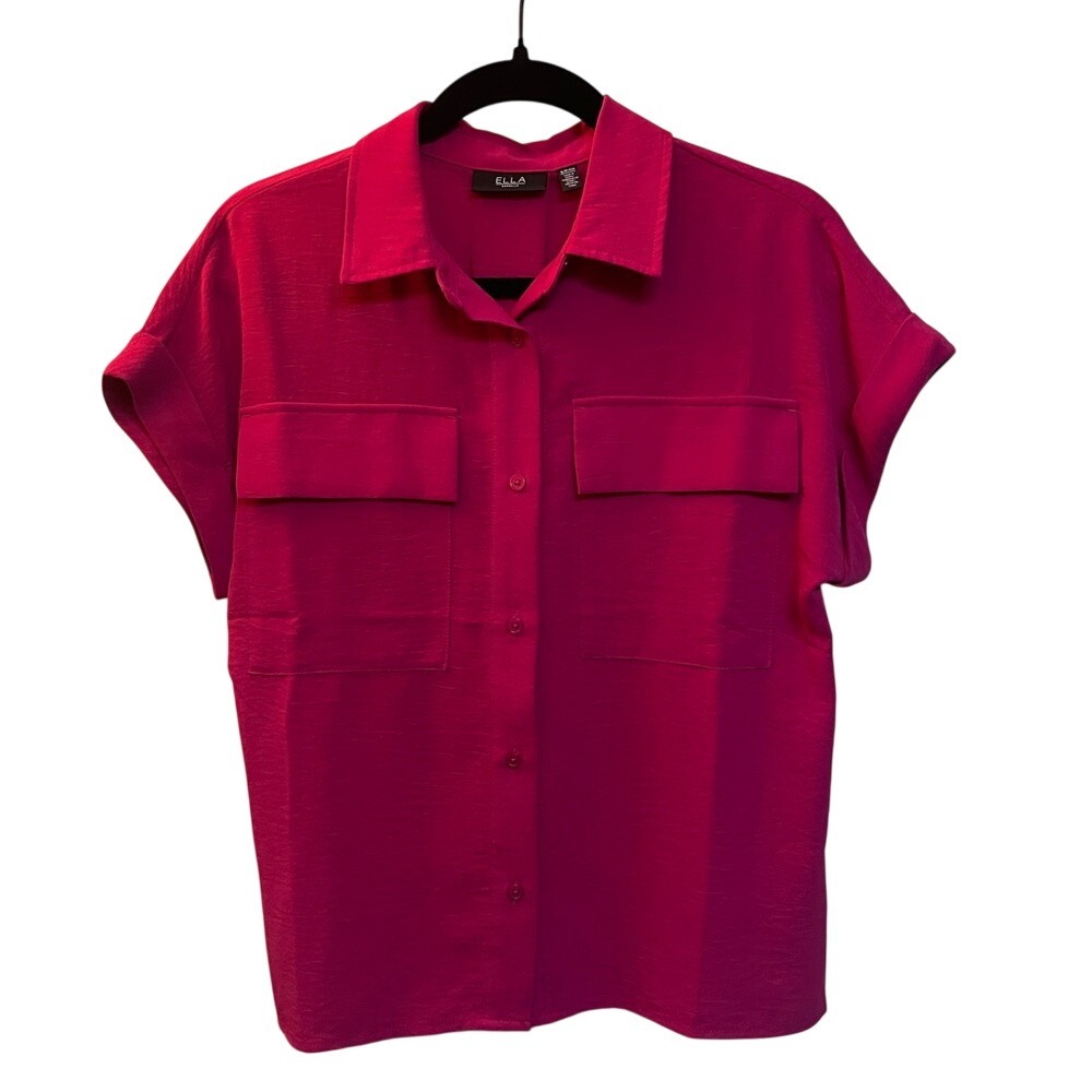 Ella‎ Rafaella Magenta Pink Button Down Short Sleeve Utility Blouse Top S